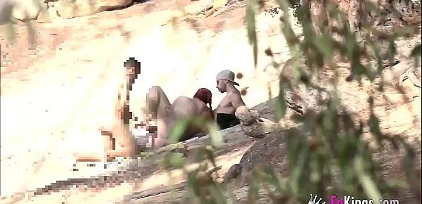  Outdoors threesome  with Maria, her boyfriend and an unsuspecting guy